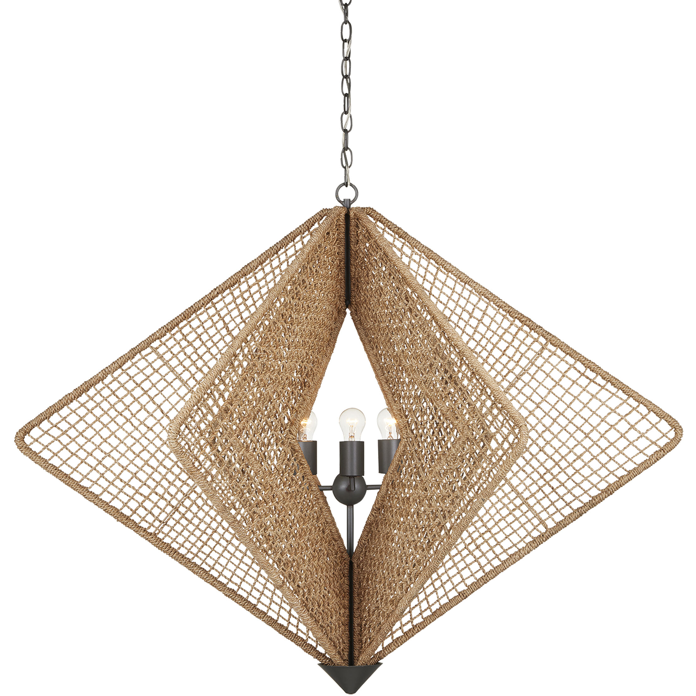 Shizen 3 Light 47 inch Natural Rope and Hiroshi Gray Chandelier Ceiling Light, Hiroshi Koshitaka Collection