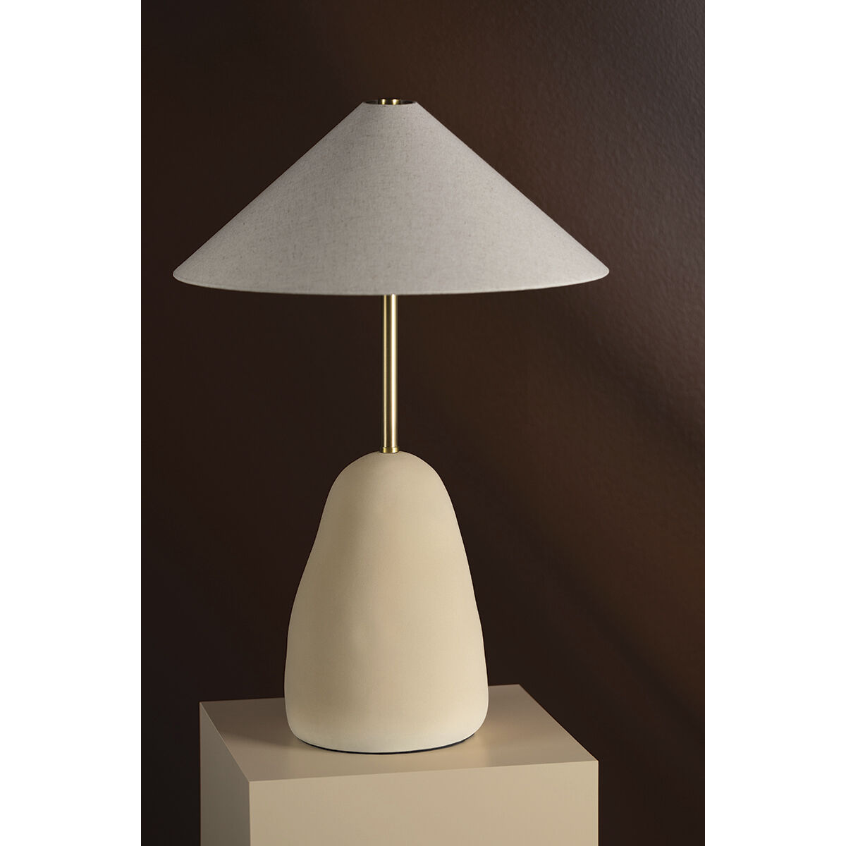 Maia 25 inch 60.00 watt Aged Brass/Ceramic Textured Beige Table Lamp Portable Light