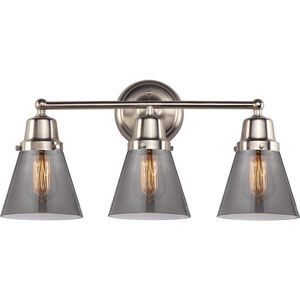 Aditi Small Cone 3 Light 22.25 inch Brushed Satin Nickel Bath Vanity Light Wall Light, Aditi