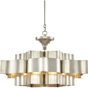 Grand Lotus 6 Light 30 inch Contemporary Silver Leaf Chandelier Ceiling Light, Large, Semi-Flush Convertible