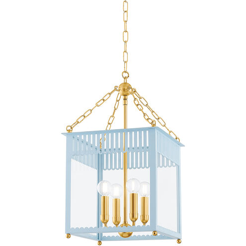 Rosalie 4 Light 13.25 inch Aged Brass and Soft Arctic Blue Indoor Lantern Ceiling Light