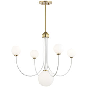 Coco LED 30 inch Aged Brass and White Chandelier Ceiling Light
