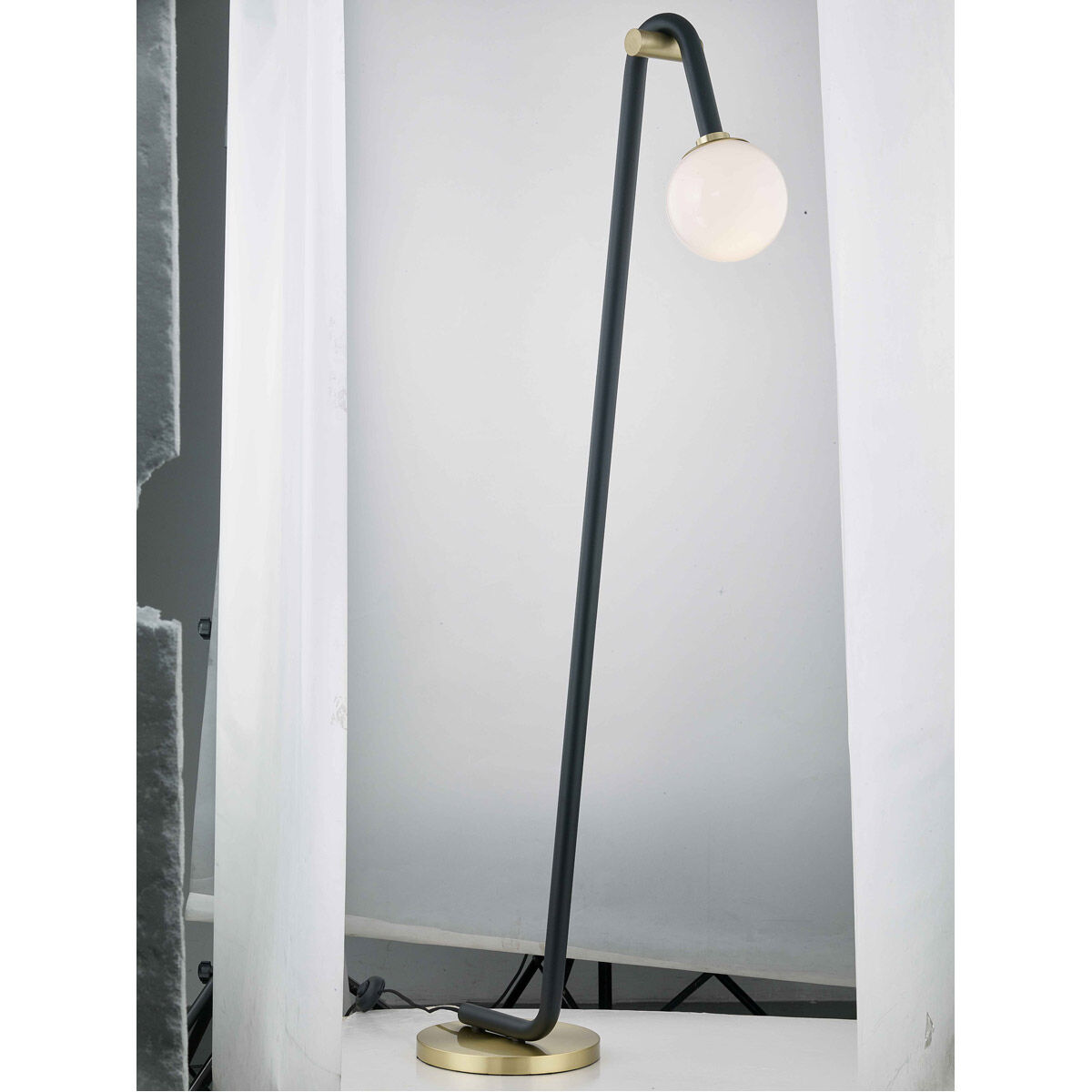 Whit 60 inch 60.00 watt Aged Brass/Black Floor Lamp Portable Light