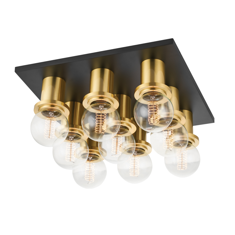 Brandi 9 Light 14 inch Aged Brass/Soft Black Flush Mount Ceiling Light in Aged Brass and Soft Black