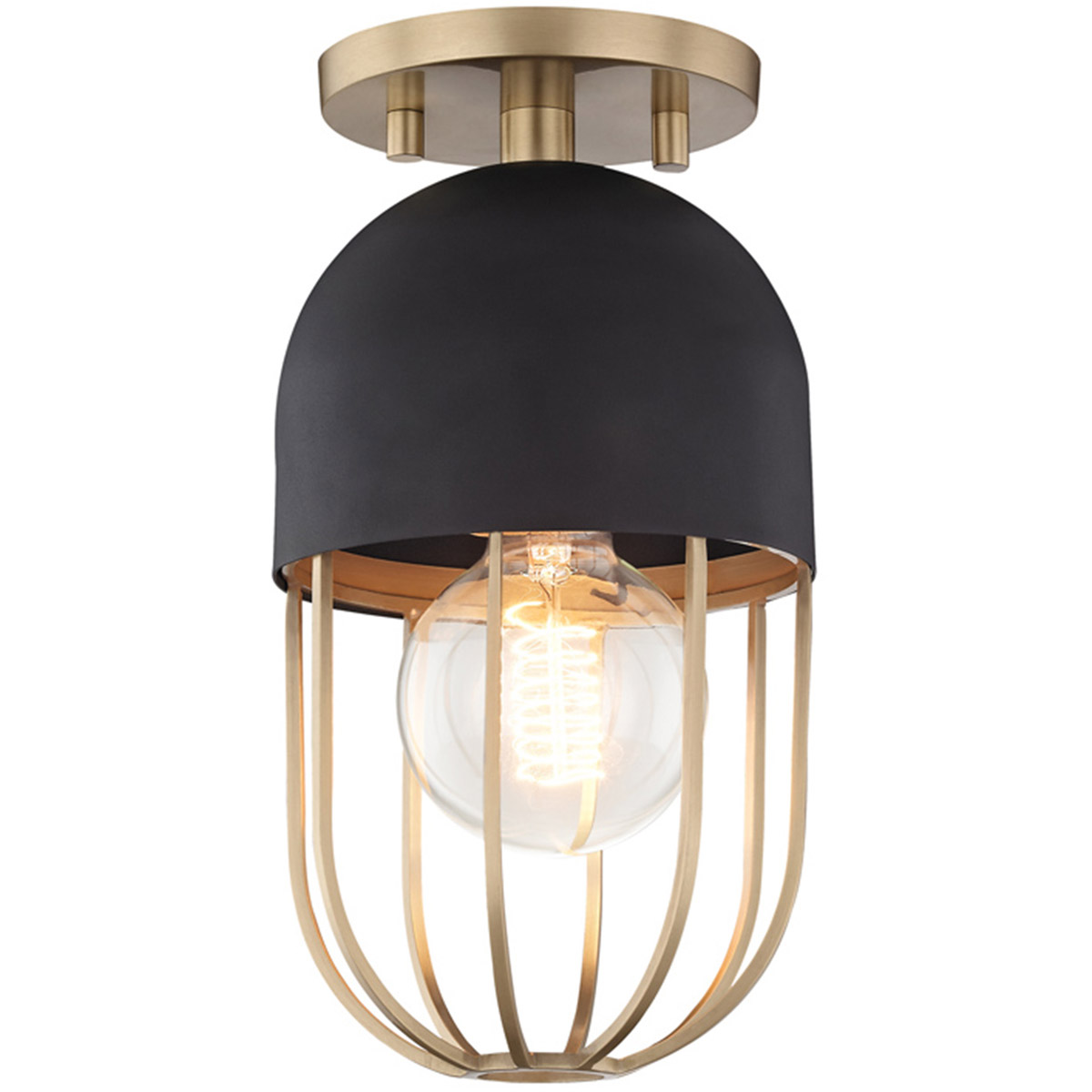 Haley 1 Light 5.5 inch Aged Brass Flush Mount Ceiling Light in Aged Brass and Black