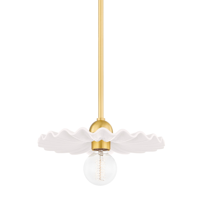Tinsley 1 Light 11.75 inch Aged Brass/Ceramic Gloss Cream Pendant Ceiling Light